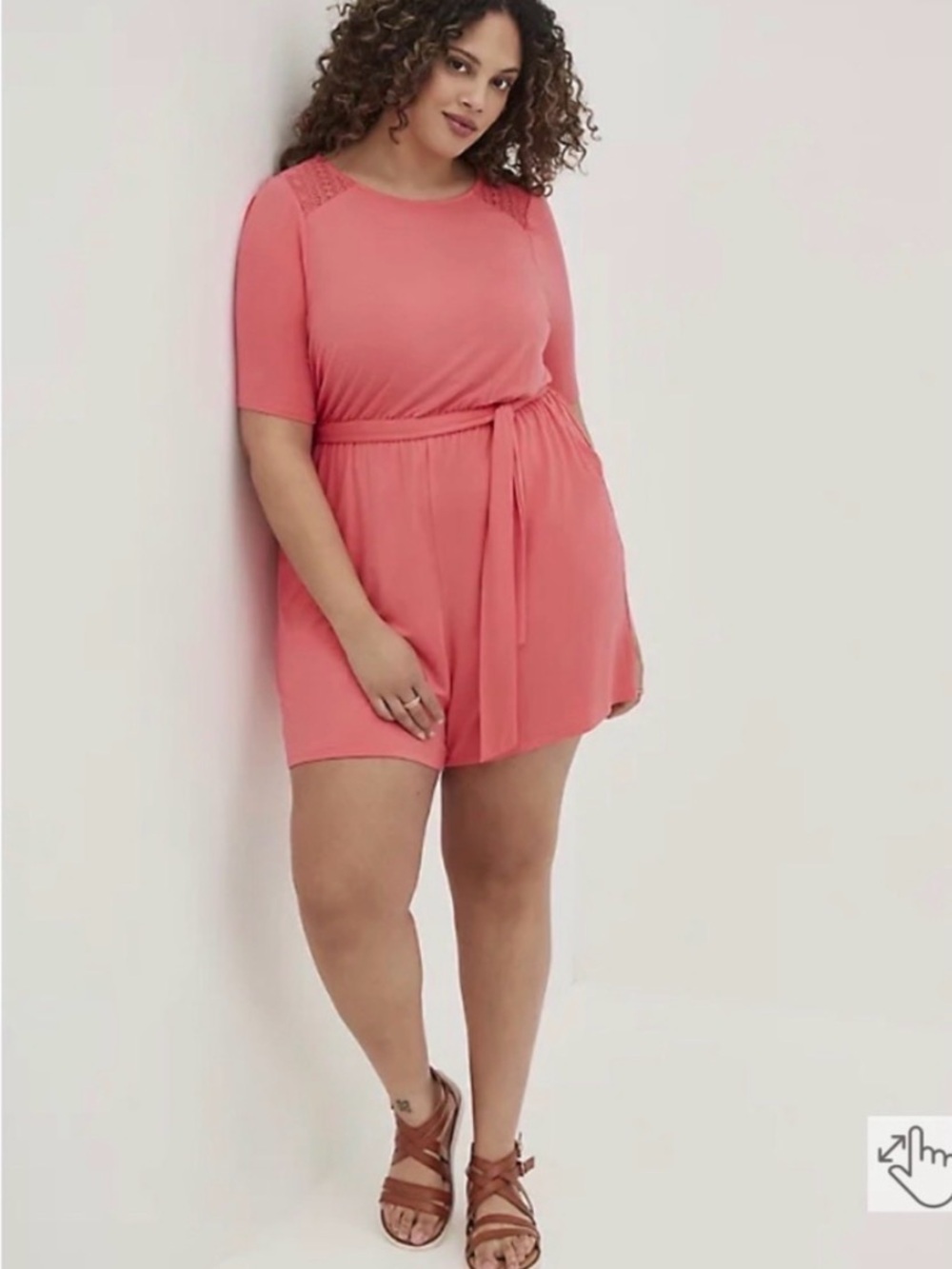 Torrid Coral Super Soft Lace Yoke Tie Waist Romper Plus Size 3X NWT